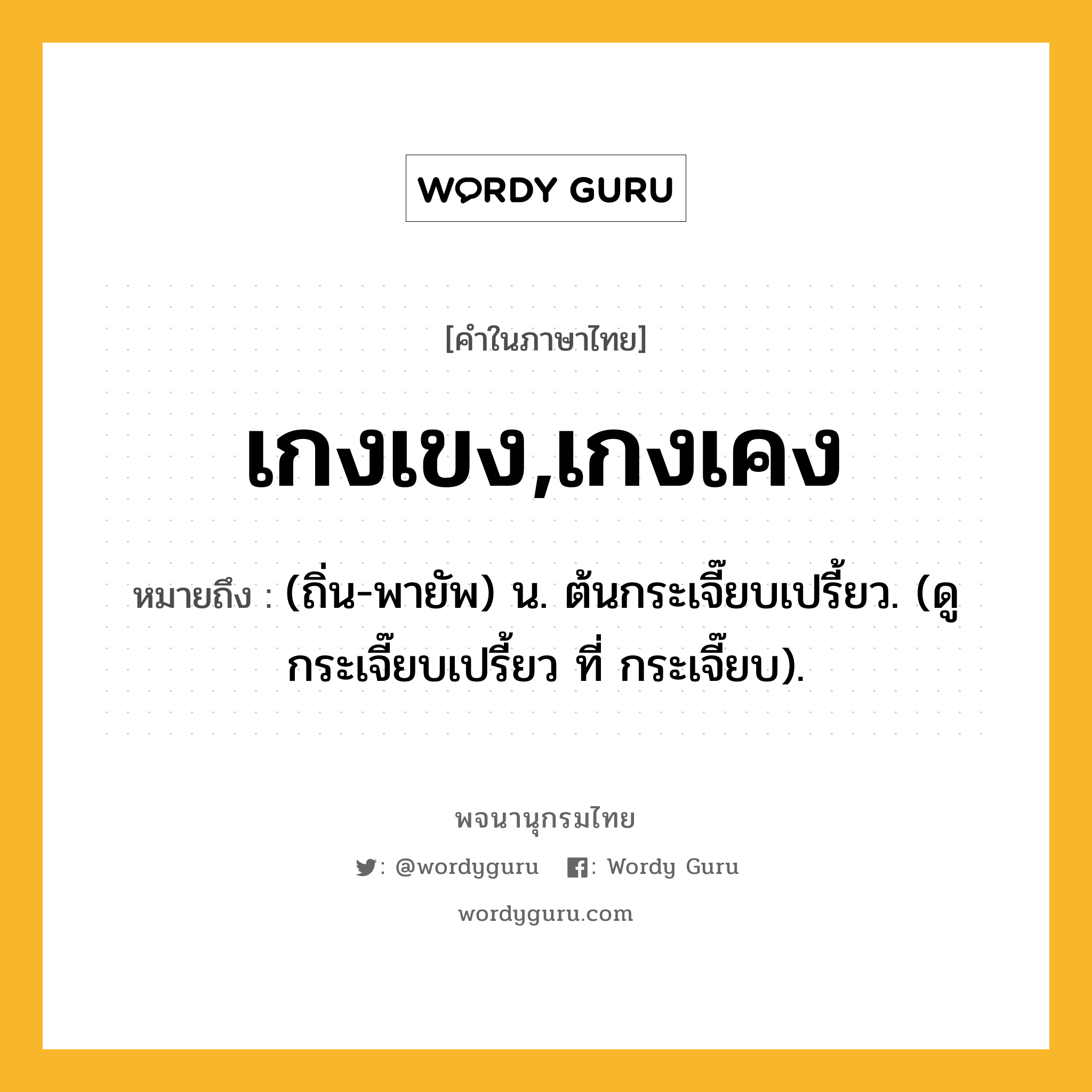 เกงเขง,เกงเคง หมายถึงอะไร?, คำในภาษาไทย เกงเขง,เกงเคง หมายถึง (ถิ่น-พายัพ) น. ต้นกระเจี๊ยบเปรี้ยว. (ดู กระเจี๊ยบเปรี้ยว ที่ กระเจี๊ยบ).