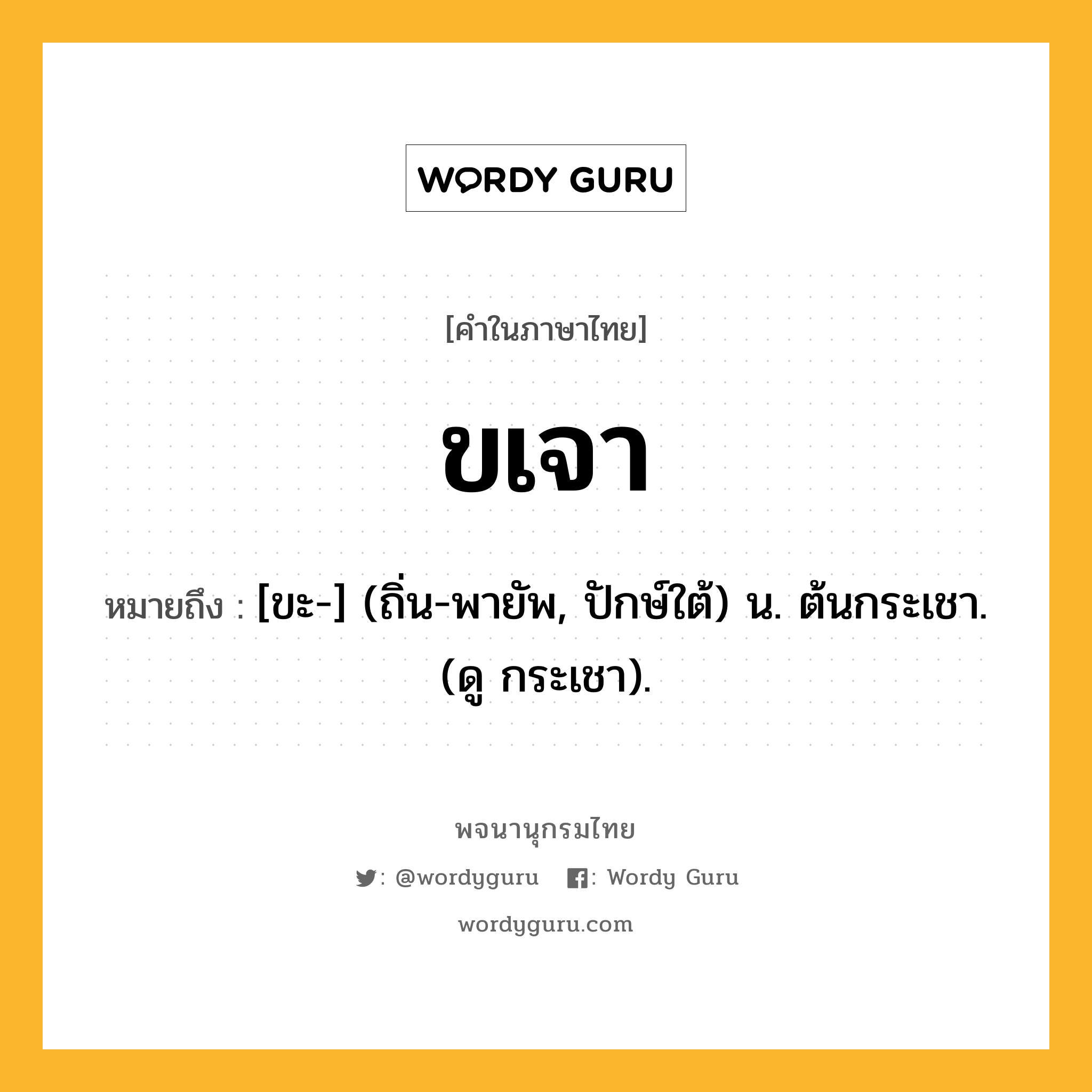 ขเจา หมายถึงอะไร?, คำในภาษาไทย ขเจา หมายถึง [ขะ-] (ถิ่น-พายัพ, ปักษ์ใต้) น. ต้นกระเชา. (ดู กระเชา).