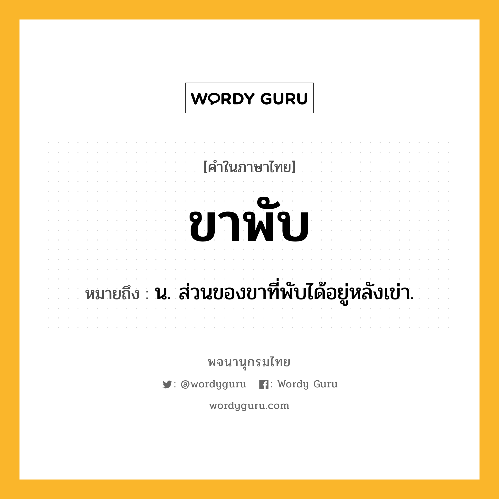 ขาพับ หมายถึงอะไร?, คำในภาษาไทย ขาพับ หมายถึง น. ส่วนของขาที่พับได้อยู่หลังเข่า.