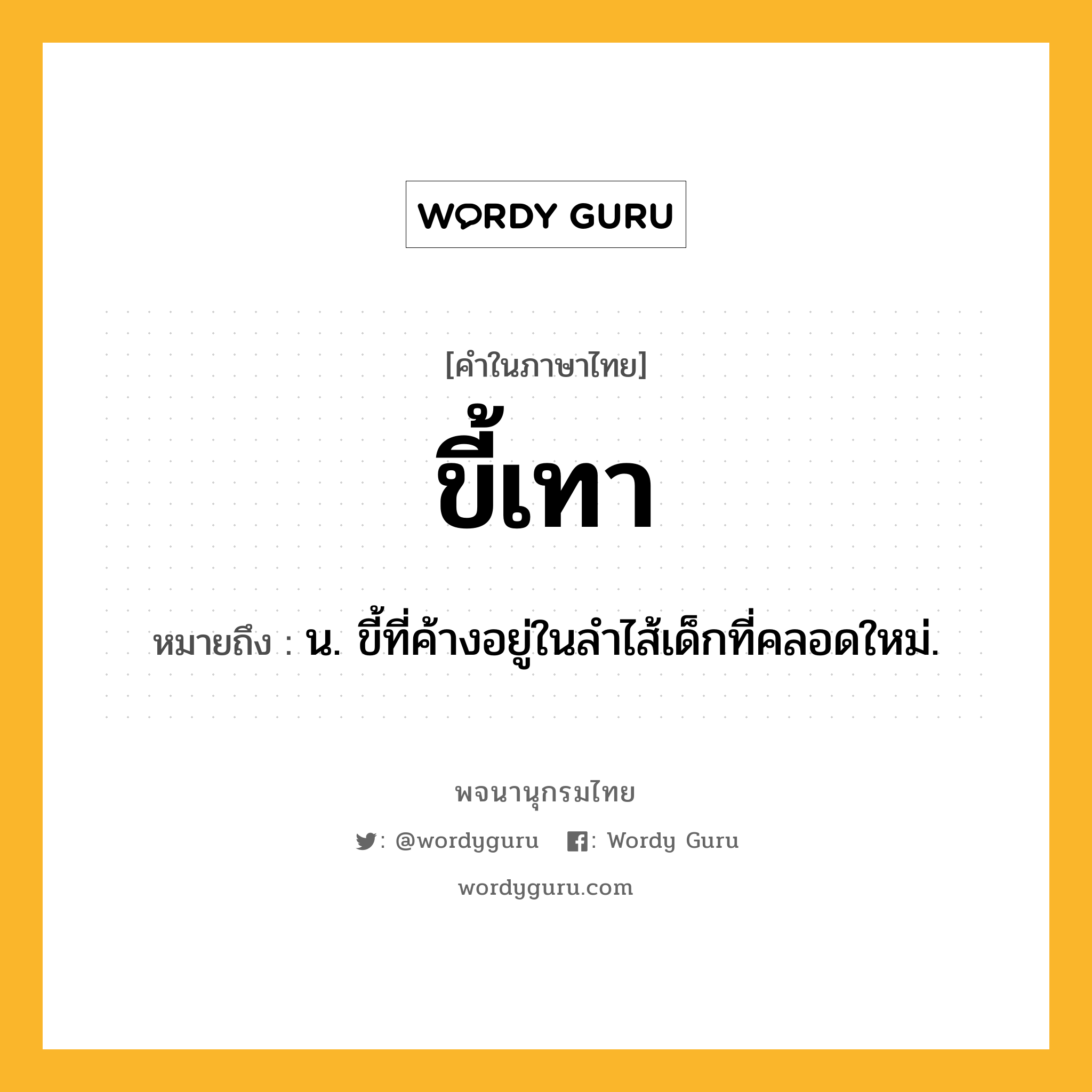 ขี้เทา ความหมาย หมายถึงอะไร?, คำในภาษาไทย ขี้เทา หมายถึง น. ขี้ที่ค้างอยู่ในลําไส้เด็กที่คลอดใหม่.