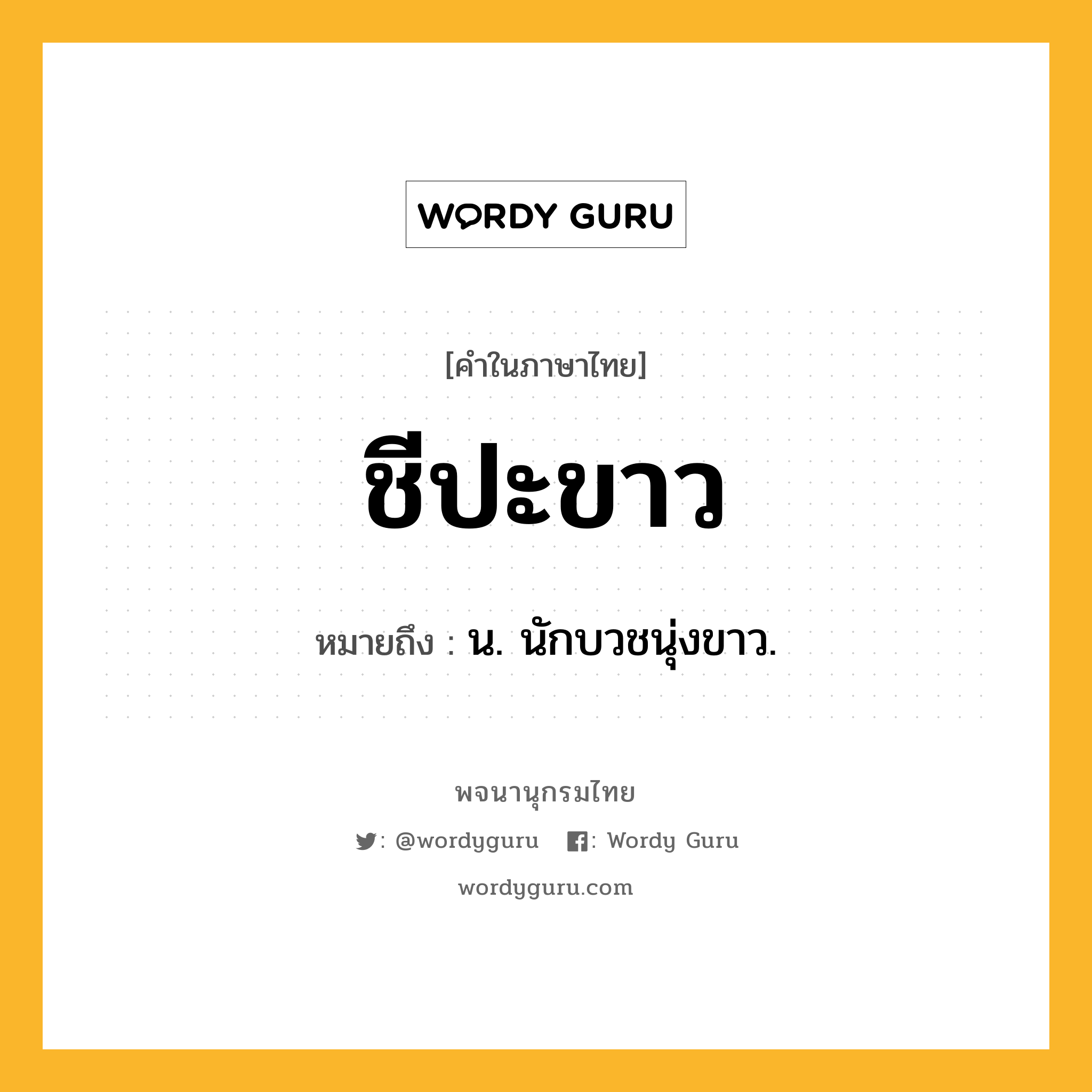 ชีปะขาว หมายถึงอะไร?, คำในภาษาไทย ชีปะขาว หมายถึง น. นักบวชนุ่งขาว.