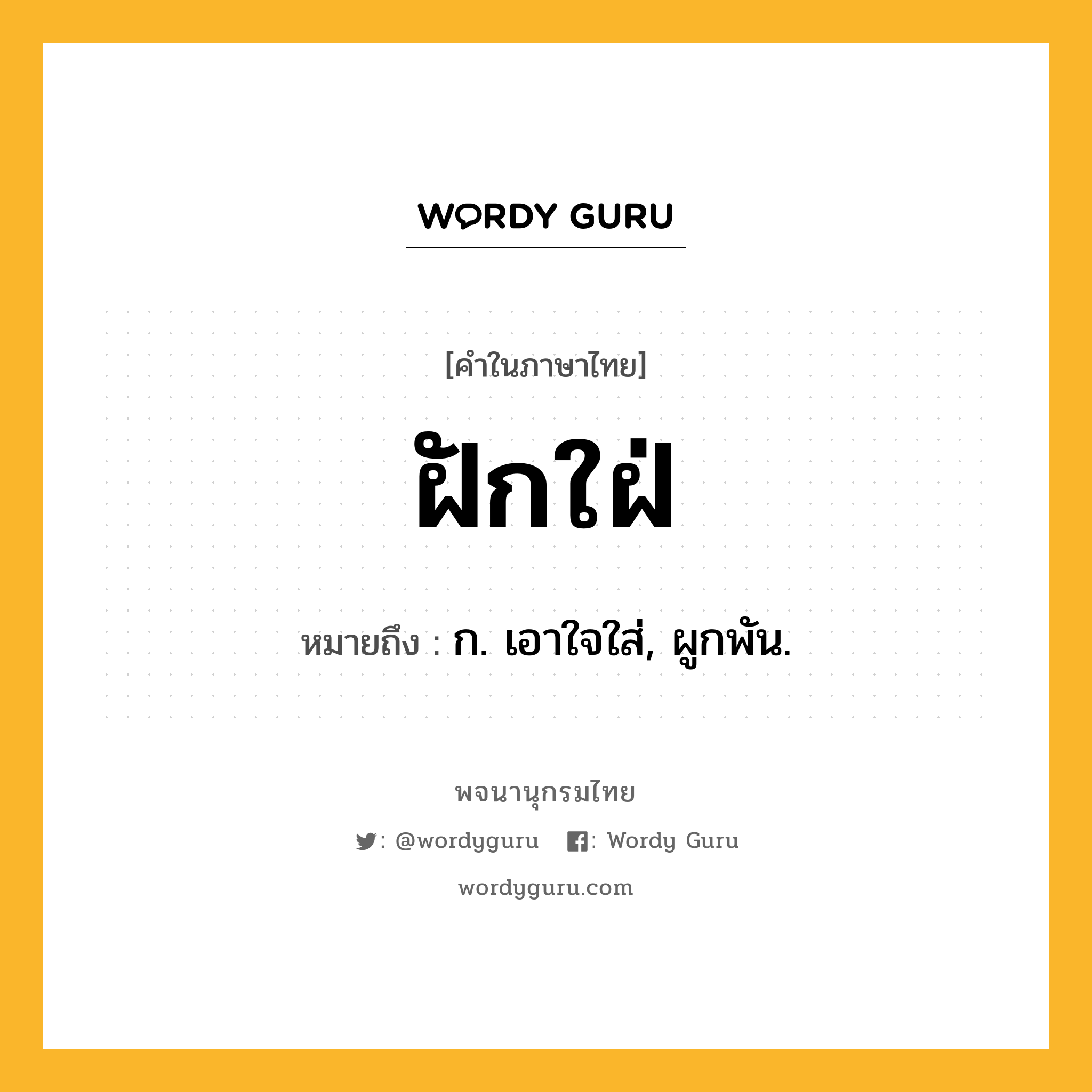 ฝักใฝ่ หมายถึงอะไร?, คำในภาษาไทย ฝักใฝ่ หมายถึง ก. เอาใจใส่, ผูกพัน.