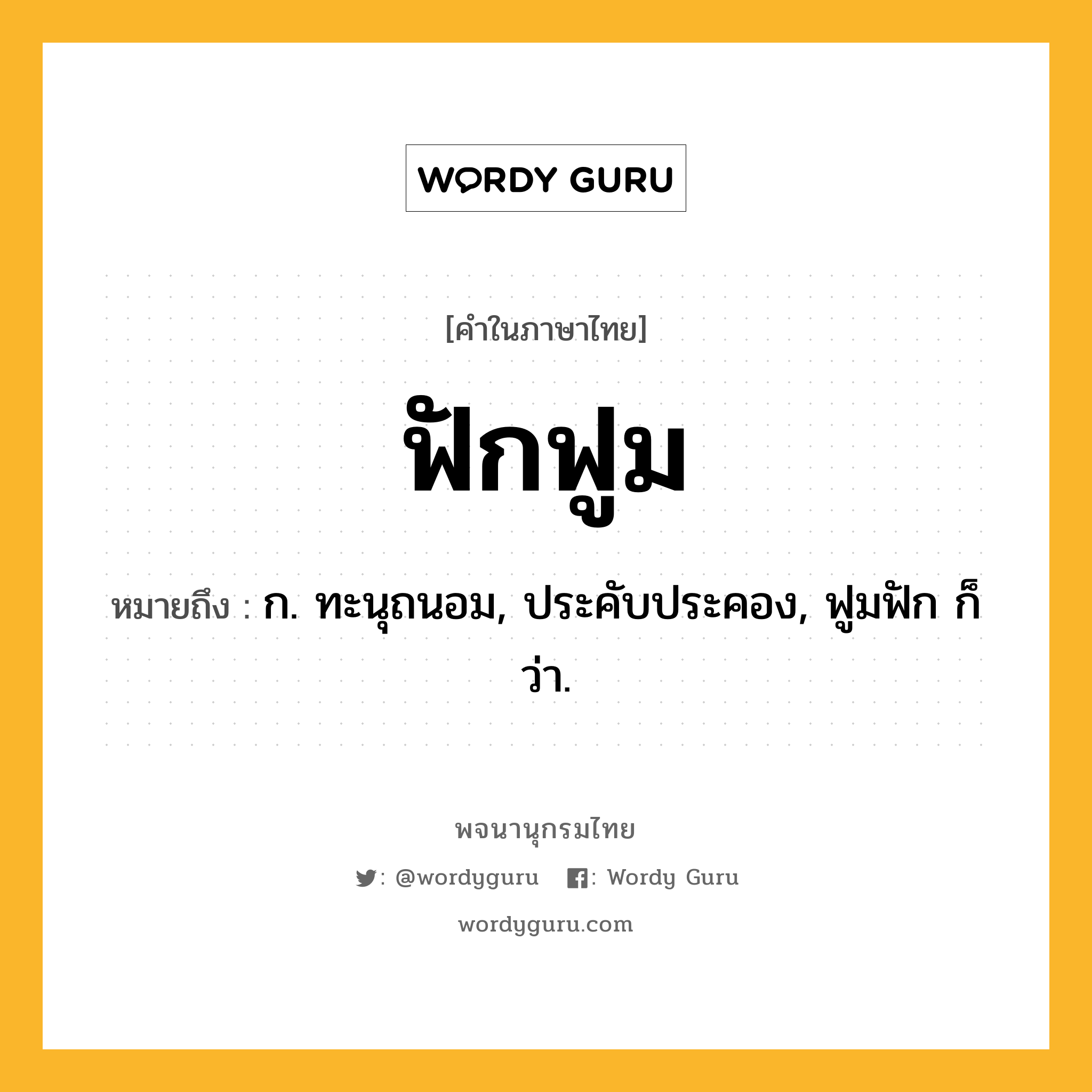 ฟักฟูม หมายถึงอะไร?, คำในภาษาไทย ฟักฟูม หมายถึง ก. ทะนุถนอม, ประคับประคอง, ฟูมฟัก ก็ว่า.