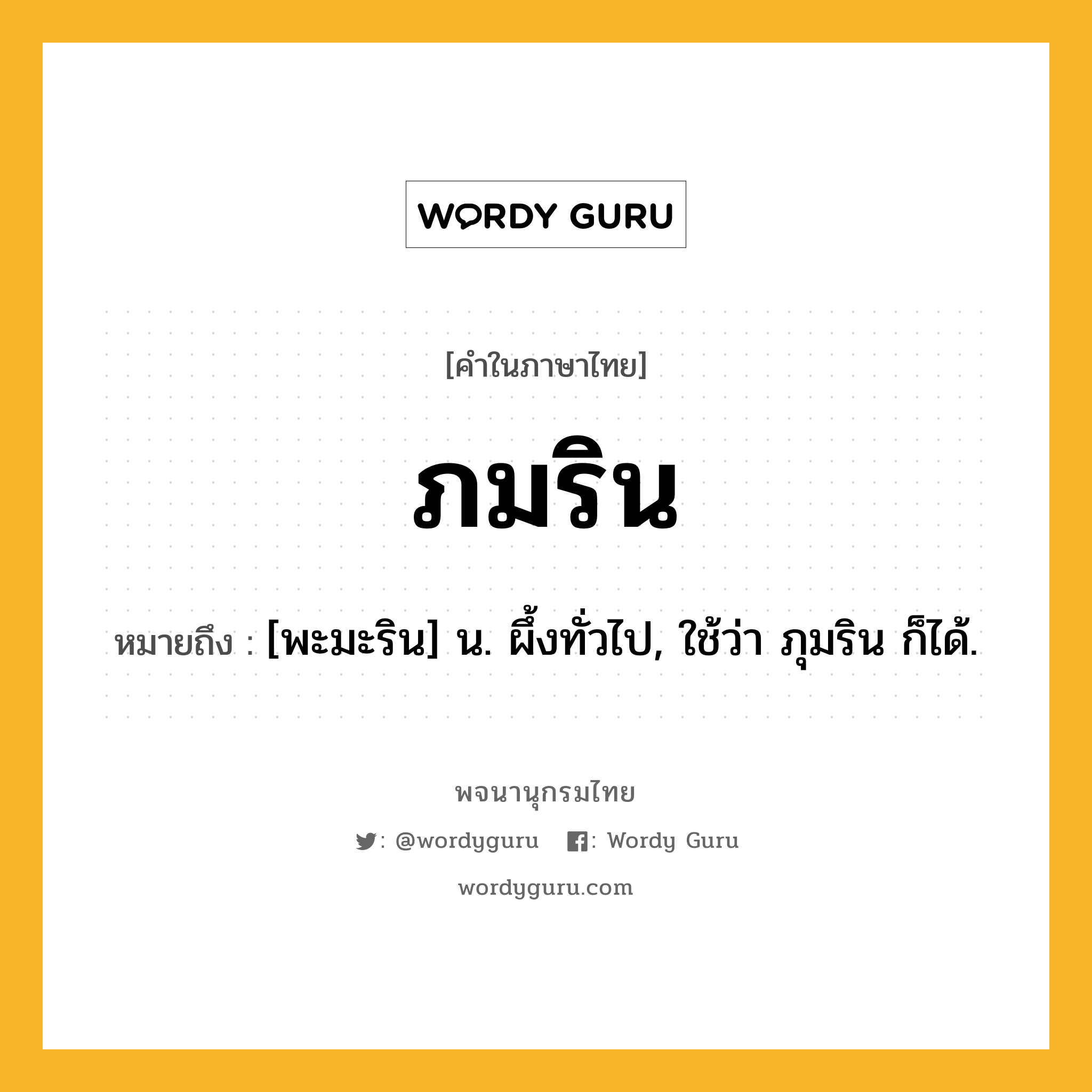 ภมริน หมายถึงอะไร?, คำในภาษาไทย ภมริน หมายถึง [พะมะริน] น. ผึ้งทั่วไป, ใช้ว่า ภุมริน ก็ได้.