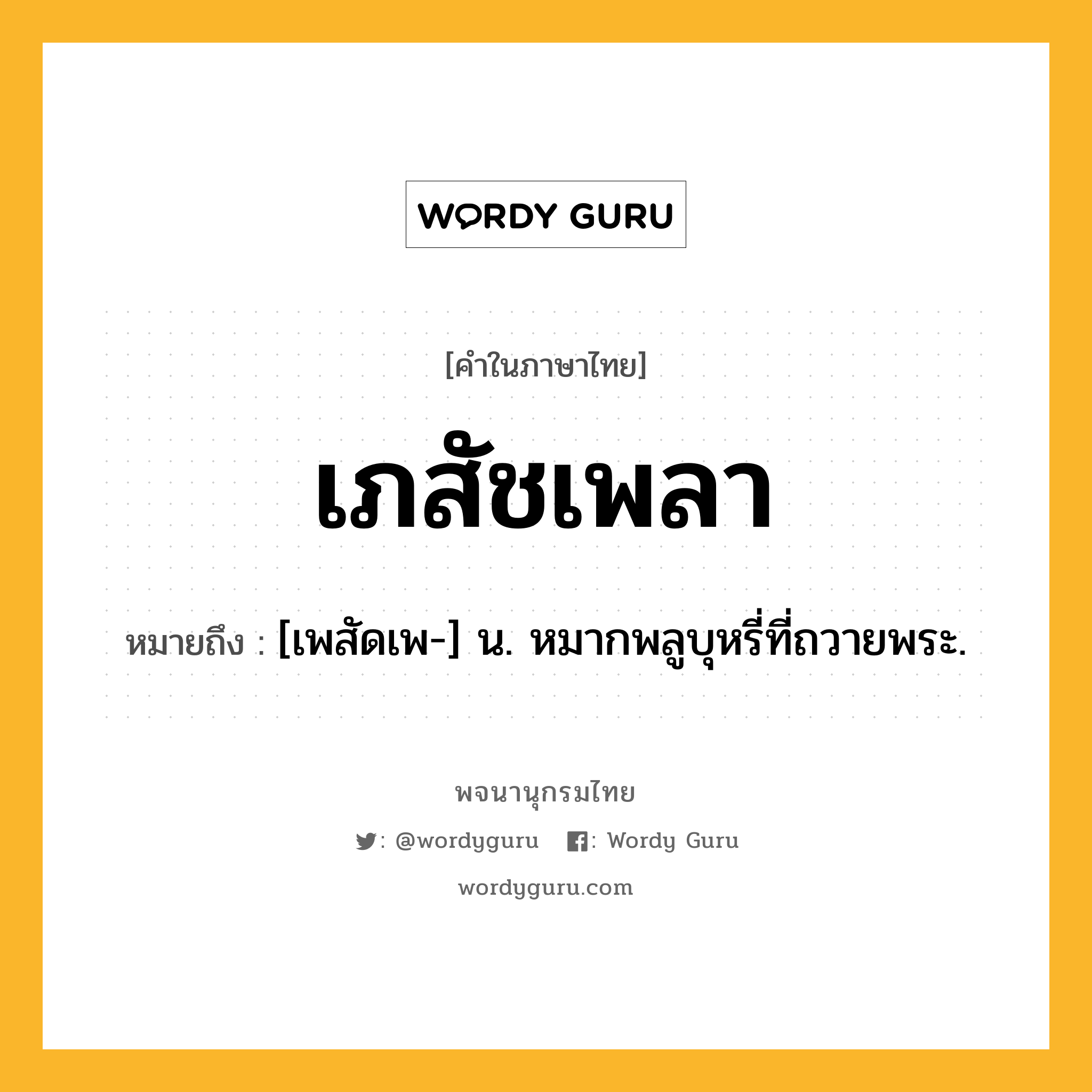 เภสัชเพลา ความหมาย หมายถึงอะไร?, คำในภาษาไทย เภสัชเพลา หมายถึง [เพสัดเพ-] น. หมากพลูบุหรี่ที่ถวายพระ.