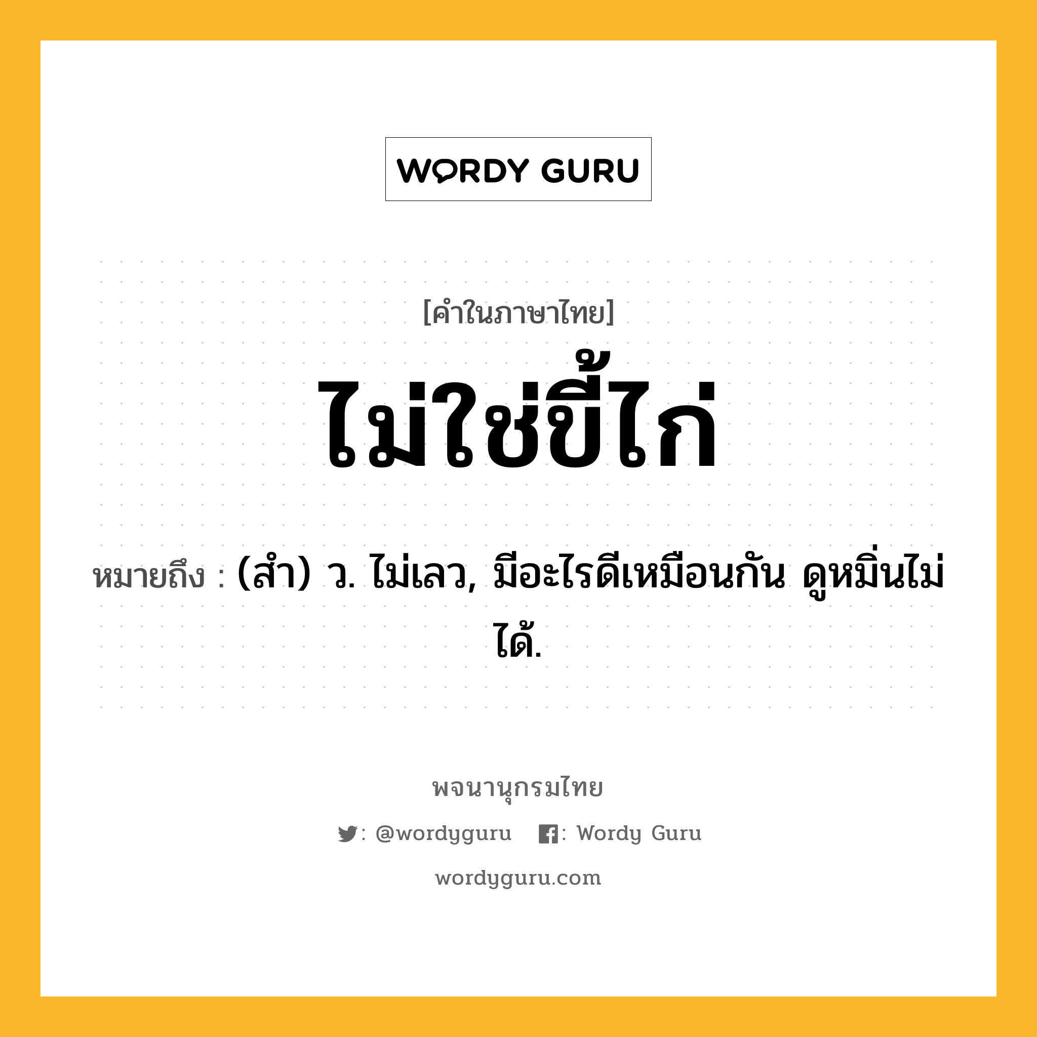 ไม่ใช่ขี้ไก่ หมายถึงอะไร?, คำในภาษาไทย ไม่ใช่ขี้ไก่ หมายถึง (สํา) ว. ไม่เลว, มีอะไรดีเหมือนกัน ดูหมิ่นไม่ได้.