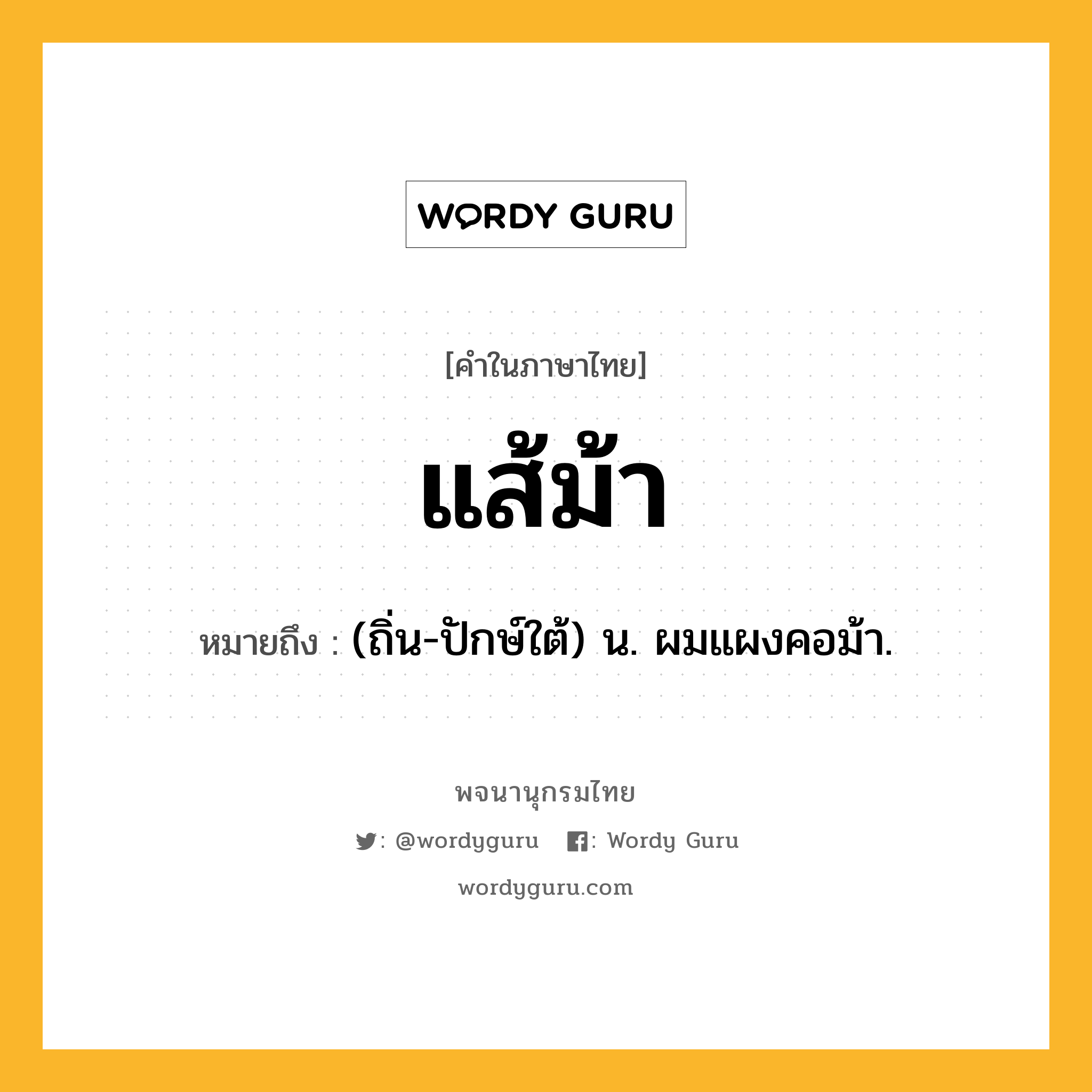 แส้ม้า หมายถึงอะไร?, คำในภาษาไทย แส้ม้า หมายถึง (ถิ่น-ปักษ์ใต้) น. ผมแผงคอม้า.