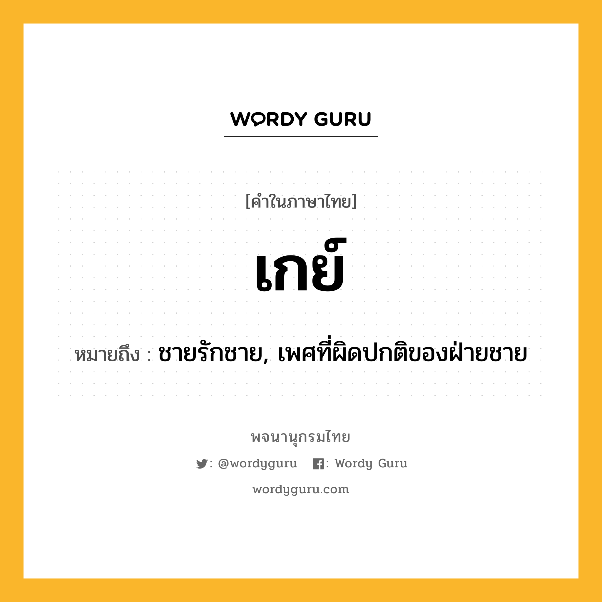 เกย์ หมายถึงอะไร?, คำในภาษาไทย เกย์ หมายถึง ชายรักชาย, เพศที่ผิดปกติของฝ่ายชาย ประเภท น หมวด น