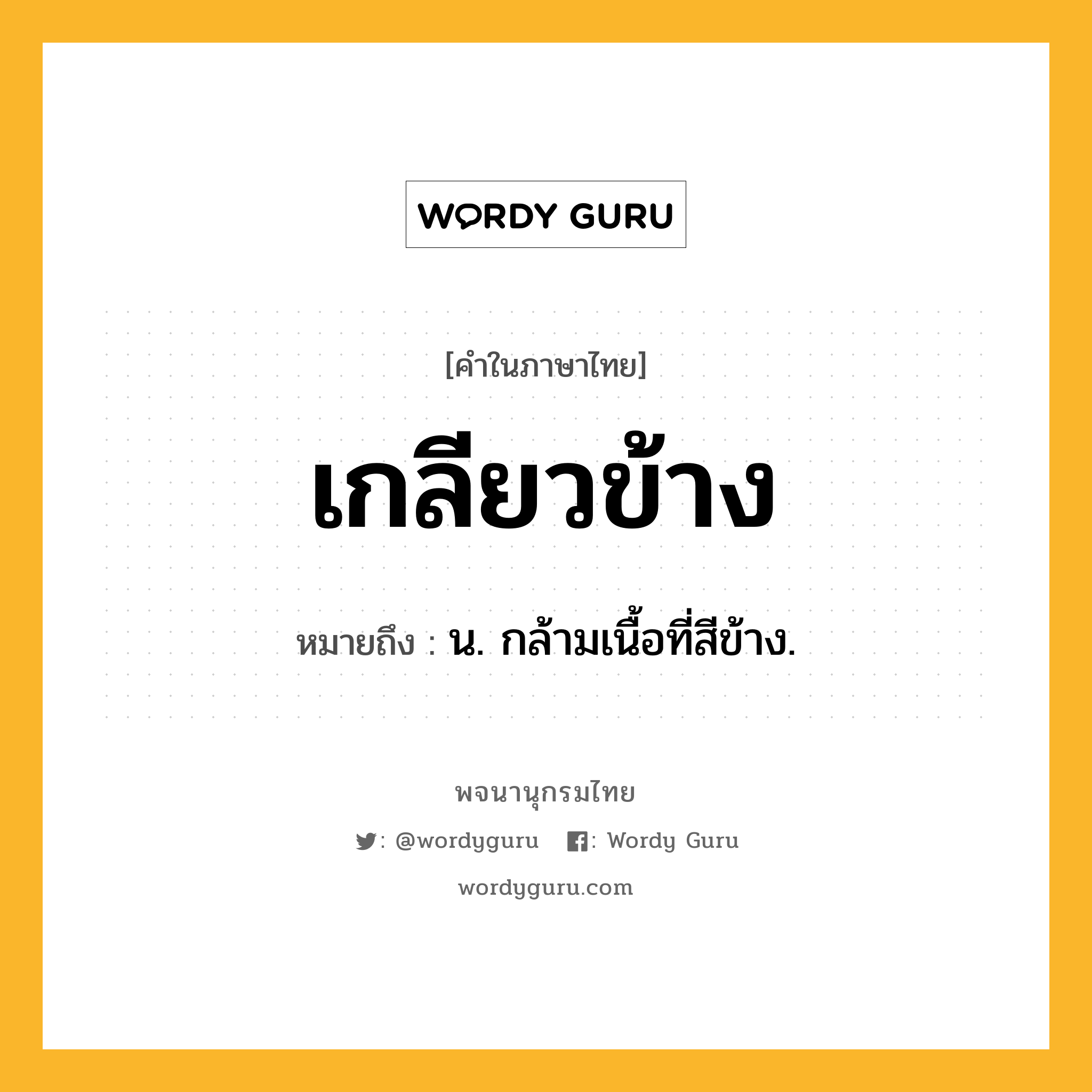 เกลียวข้าง หมายถึงอะไร?, คำในภาษาไทย เกลียวข้าง หมายถึง น. กล้ามเนื้อที่สีข้าง.