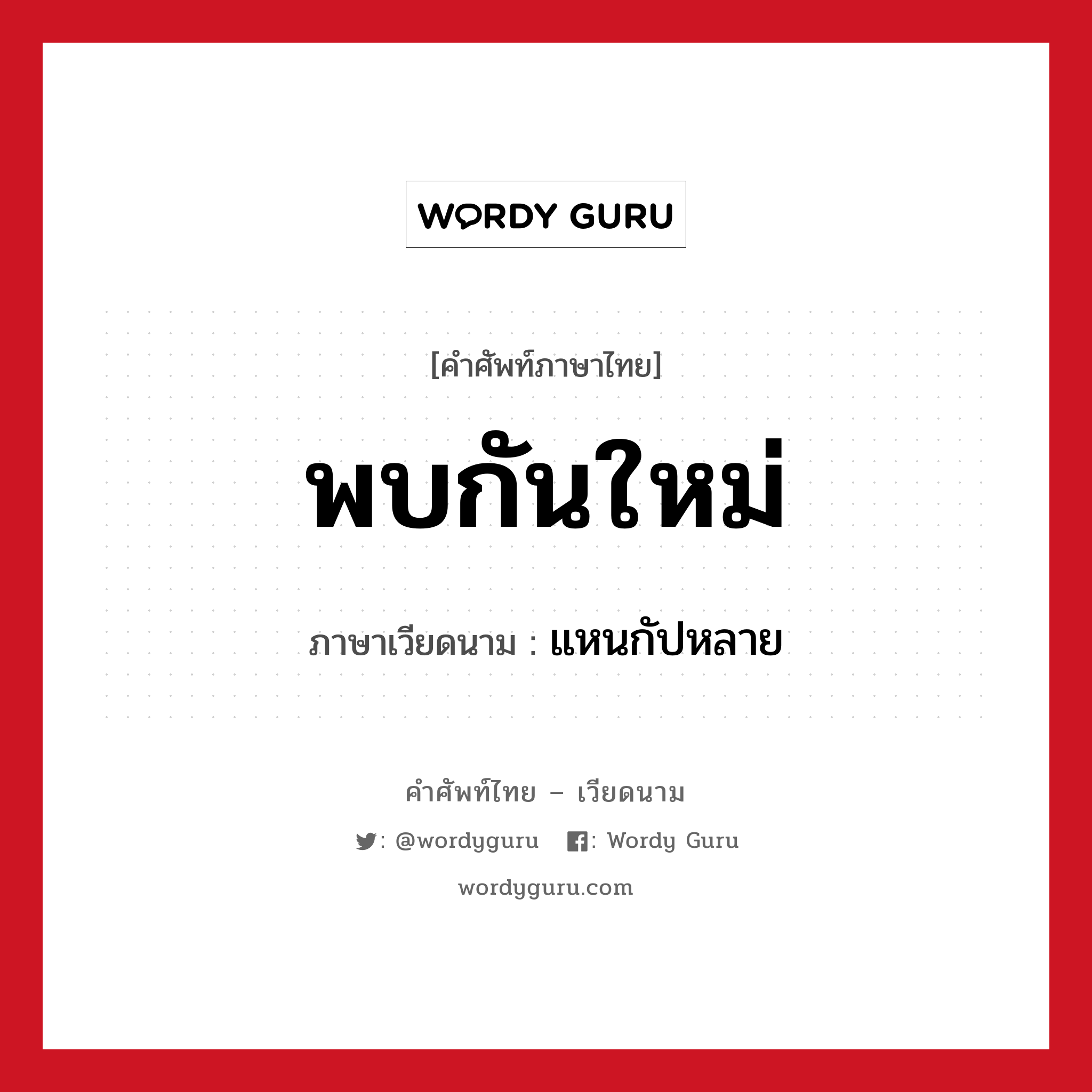 พบกันใหม่ ภาษาเวียดนามคืออะไร, คำศัพท์ภาษาไทย - เวียดนาม พบกันใหม่ ภาษาเวียดนาม แหนกัปหลาย หมวด การทักทาย หมวด การทักทาย